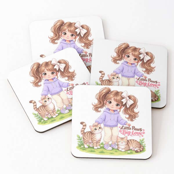 Item preview, Little Paws Big Love Girl with Two Cats Kawaii Cat Lover Gift designed and sold by Meluna-studio.