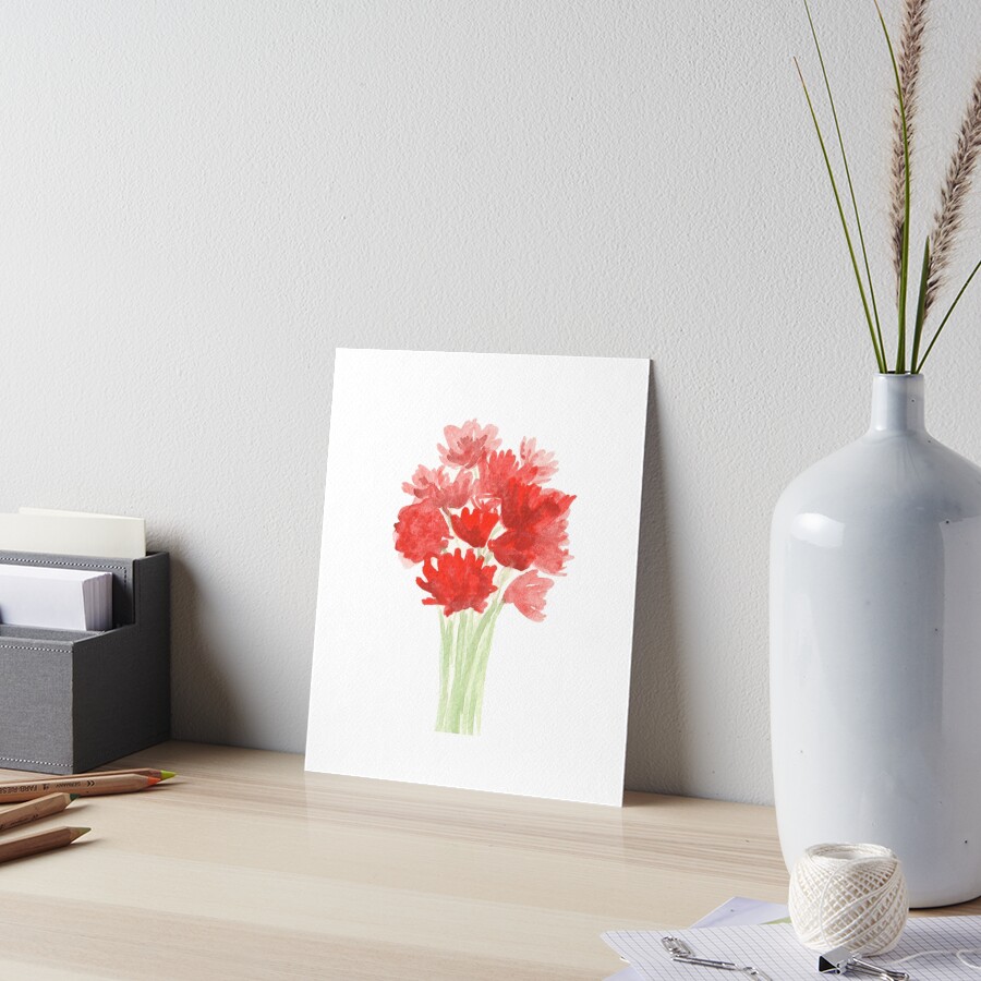 Red Azalea Flower Bouquet original watercolor painting Art Board Print