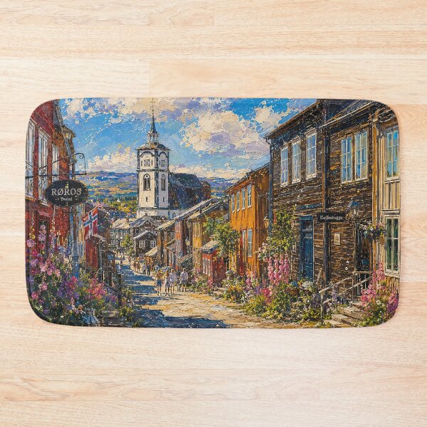 Item preview, Røros, Norway – a painting of a summer day in this beautiful Scandinavian village. designed and sold by GalleryKauffeld.