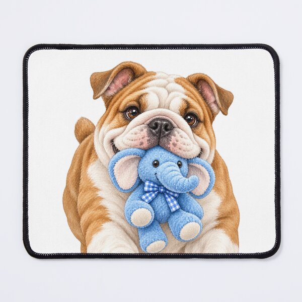 Item preview, Happy English Bulldog with Blue Elephant Toy designed and sold by Russell Thorne.