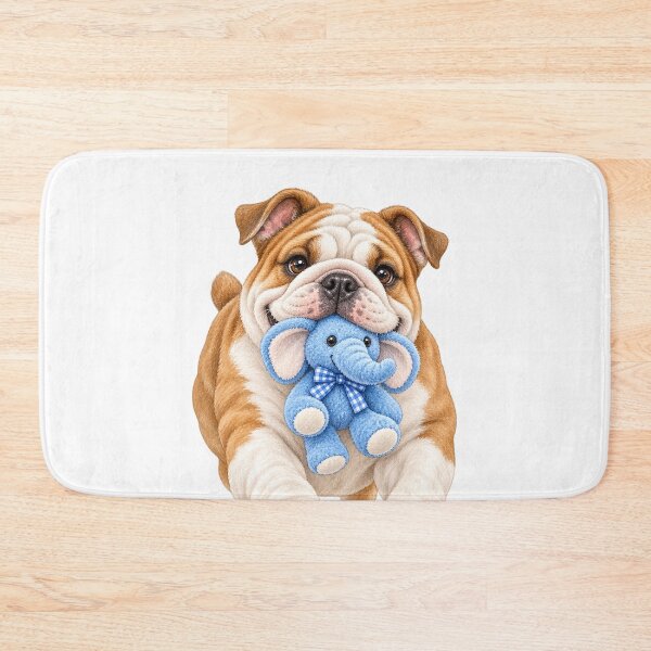 Item preview, Happy English Bulldog with Blue Elephant Toy designed and sold by Russell Thorne.