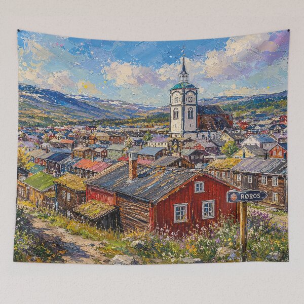 Item preview, A painting of Røros, Norway – A Beautiful village in Scandinavia. designed and sold by GalleryKauffeld.