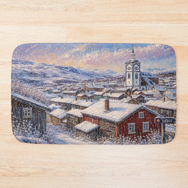Item preview, Røros painting, Norway – a winter day in this beautiful Scandinavian village. designed and sold by GalleryKauffeld.