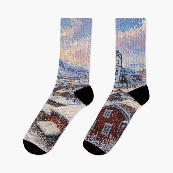 Item preview, Røros painting, Norway – a winter day in this beautiful Scandinavian village. designed and sold by GalleryKauffeld.