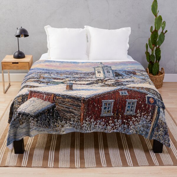 Item preview, Røros painting, Norway – a winter day in this beautiful Scandinavian village. designed and sold by GalleryKauffeld.