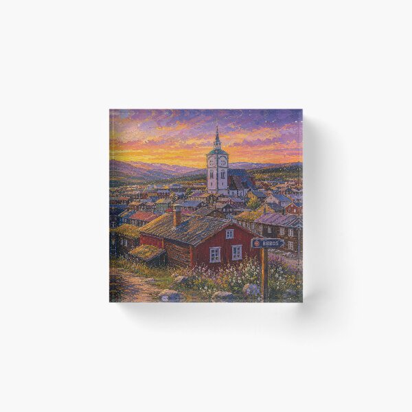 Item preview, Røros, Norway – a painting of a summer night in this beautiful Scandinavian village. designed and sold by GalleryKauffeld.