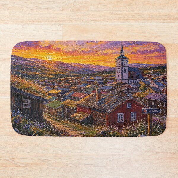 Item preview, Røros, Norway – a painting of a summer night in this beautiful Scandinavian village. designed and sold by GalleryKauffeld.
