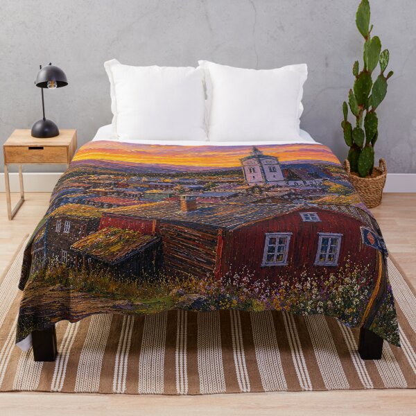Item preview, Røros, Norway – a painting of a summer night in this beautiful Scandinavian village. designed and sold by GalleryKauffeld.