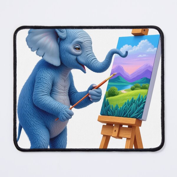 Item preview, The Little Artist – Cute Blue Elephant Painting Landscape Art designed and sold by canvahub.