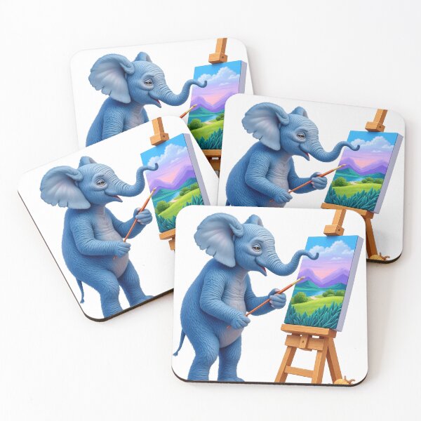 Item preview, The Little Artist – Cute Blue Elephant Painting Landscape Art designed and sold by canvahub.