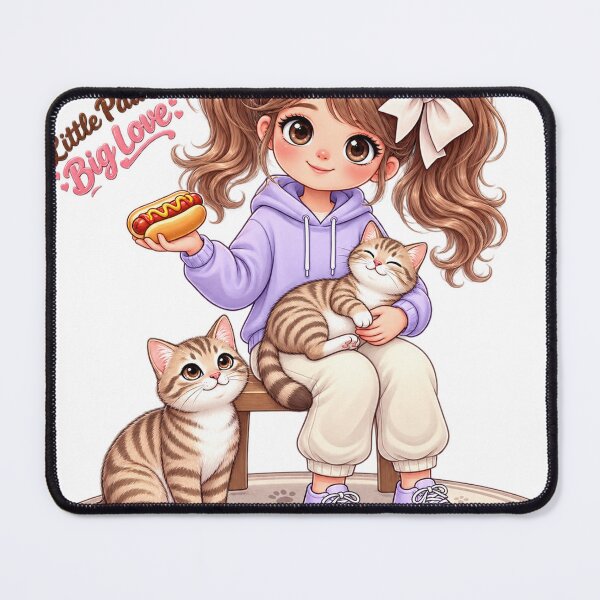 Item preview, Little Paws Big Love Cute Girl with Cats Sandwich Kawaii Cat Lover Art designed and sold by Meluna-studio.