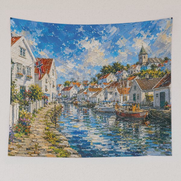 Item preview, Skudeneshavn, Norway – a painting of a summer day in this beautiful Scandinavian place. designed and sold by GalleryKauffeld.