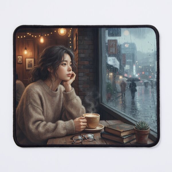 Item preview, Rainy Day Cafe Window: Cozy Coffee & Melancholy Mood, Lo-Fi Aesthetic Digital Art Print, Poster & Home Decor designed and sold by SOOstudio73.