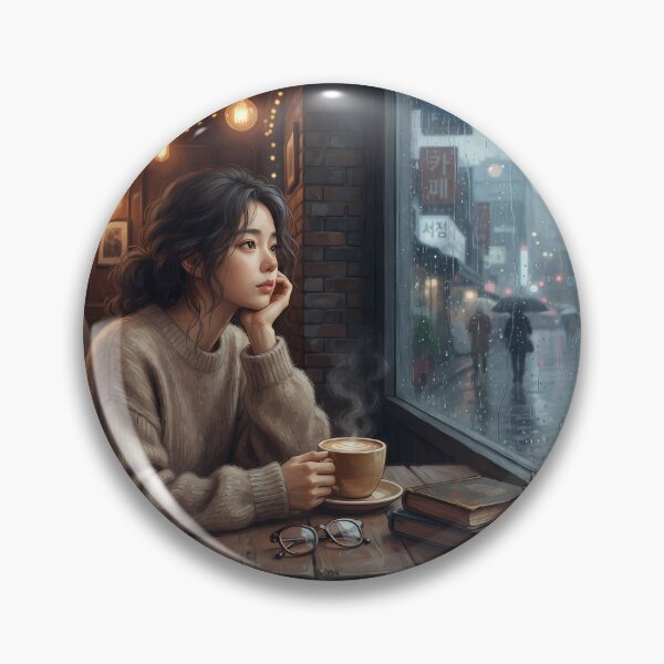 Item preview, Rainy Day Cafe Window: Cozy Coffee & Melancholy Mood, Lo-Fi Aesthetic Digital Art Print, Poster & Home Decor designed and sold by SOOstudio73.