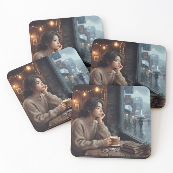 Item preview, Rainy Day Cafe Window: Cozy Coffee & Melancholy Mood, Lo-Fi Aesthetic Digital Art Print, Poster & Home Decor designed and sold by SOOstudio73.