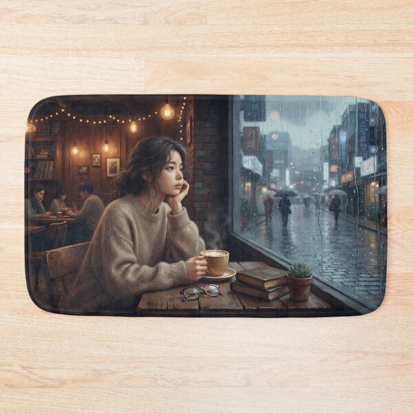 Item preview, Rainy Day Cafe Window: Cozy Coffee & Melancholy Mood, Lo-Fi Aesthetic Digital Art Print, Poster & Home Decor designed and sold by SOOstudio73.