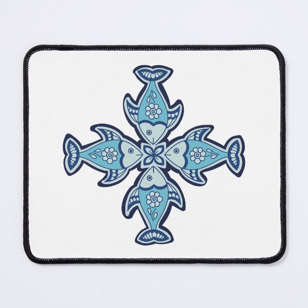 Item preview, Fish folk art - fish mandala art - blue fish mandala designed and sold by DColourMuse.
