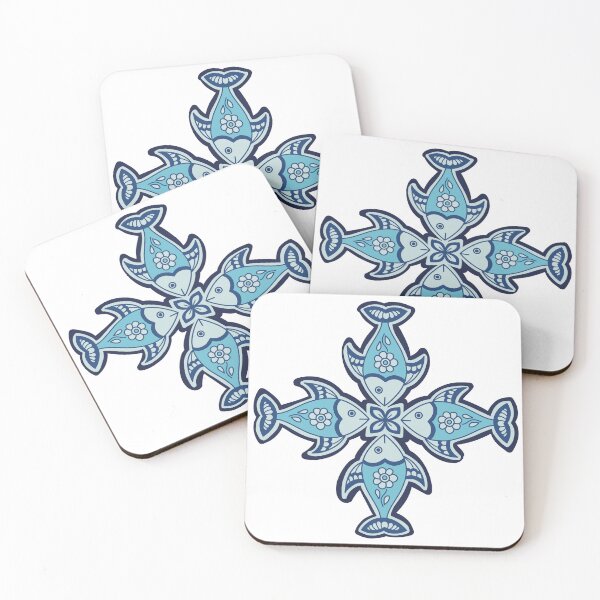 Item preview, Fish folk art - fish mandala art - blue fish mandala designed and sold by DColourMuse.