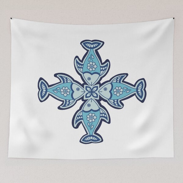 Item preview, Fish folk art - fish mandala art - blue fish mandala designed and sold by DColourMuse.
