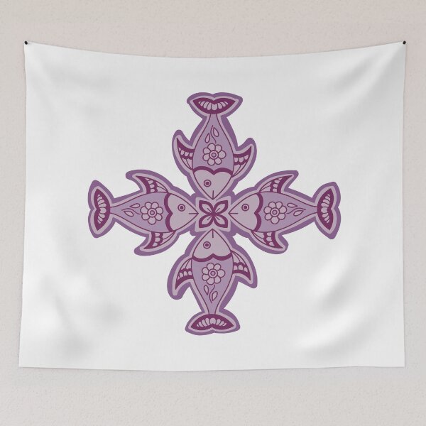 Item preview, Fish folk art - fish mandala art - purple fish mandala designed and sold by DColourMuse.