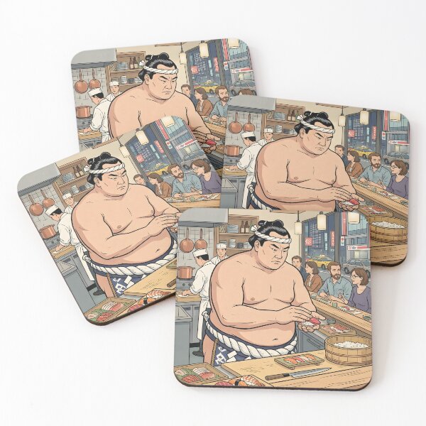 Item preview, Ukiyo-e Sumo Wrestler Working as a Sushi Chef designed and sold by japaneseries.