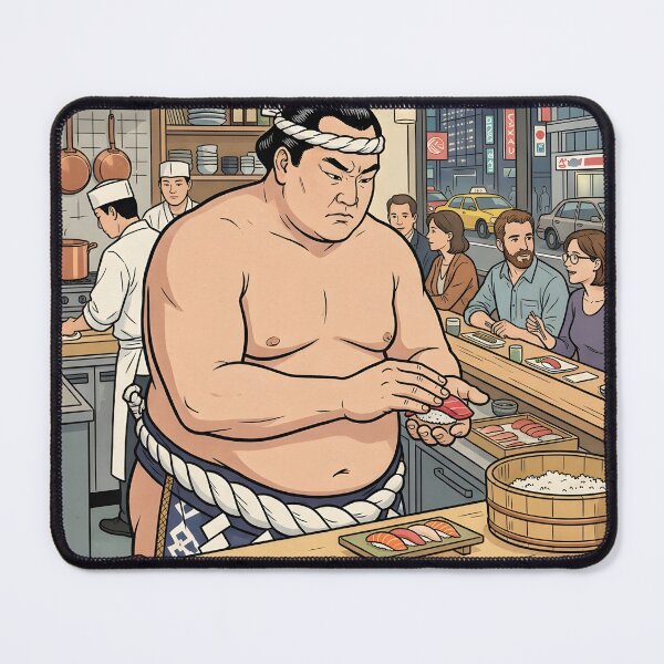 Item preview, Ukiyo-e Sumo Wrestler Working as a Sushi Chef designed and sold by japaneseries.