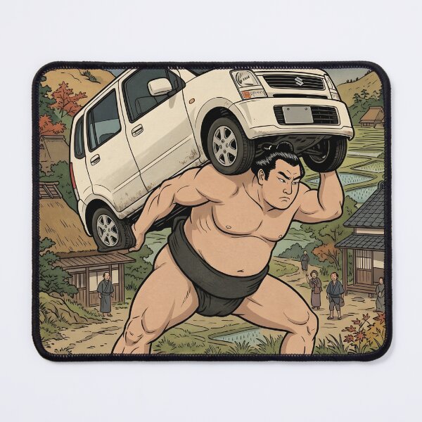 Item preview, Ukiyo-e Sumo Wrestler Carries Car Instead of a Tow Truck designed and sold by japaneseries.