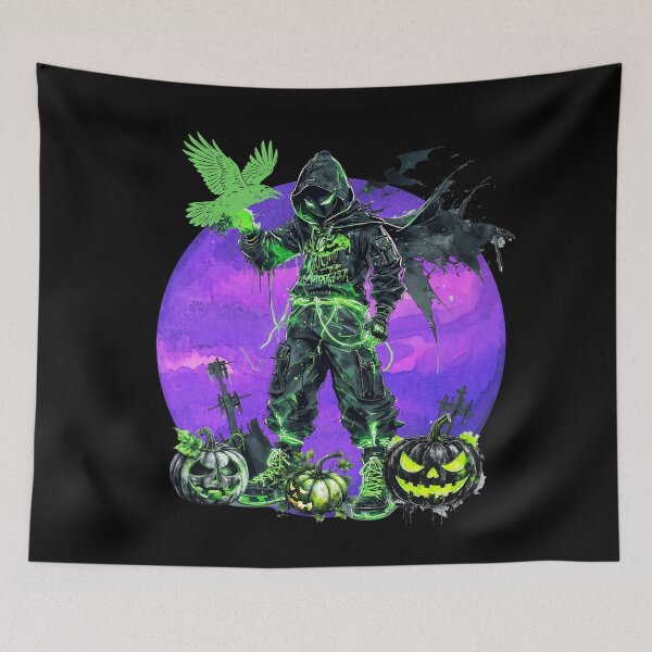 Item preview, Dark Hooded Warrior with a Raven in a Halloween Graveyard designed and sold by Szpaku desart .