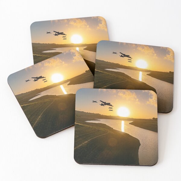 Item preview, WW2 Bomber Flypast at Sunset over Baitings Reservoir designed and sold by ArtworkNorth.