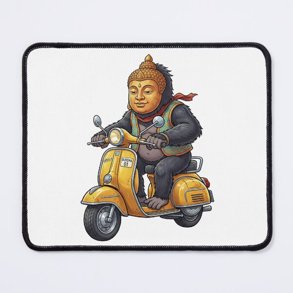 Item preview, Buddha face mask Gorilla Riding a Yellow Vespa Scooter – Funny Zen Biker designed and sold by LOVEARTDESIGN.