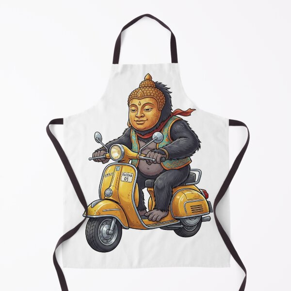 Item preview, Buddha face mask Gorilla Riding a Yellow Vespa Scooter – Funny Zen Biker designed and sold by LOVEARTDESIGN.