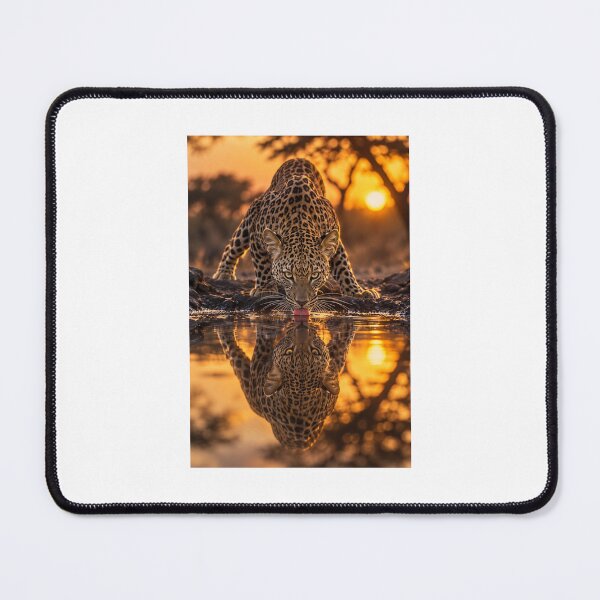 Item preview, Leopard drinks at the waterhole at sunset designed and sold by Fotografin1981.