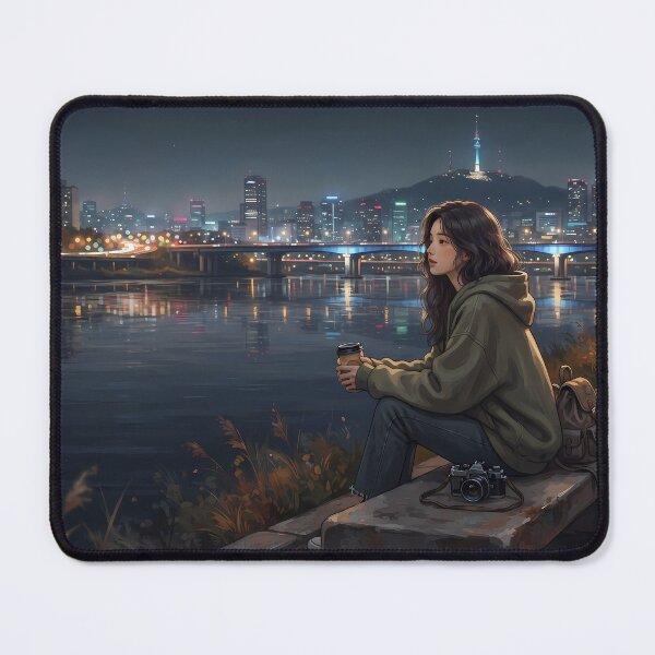 Item preview, Seoul Han River Night View & Namsan Tower: Cozy Cityscape Lo-Fi Aesthetic Digital Art Print, Poster & Home Decor designed and sold by SOOstudio73.