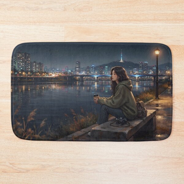 Item preview, Seoul Han River Night View & Namsan Tower: Cozy Cityscape Lo-Fi Aesthetic Digital Art Print, Poster & Home Decor designed and sold by SOOstudio73.