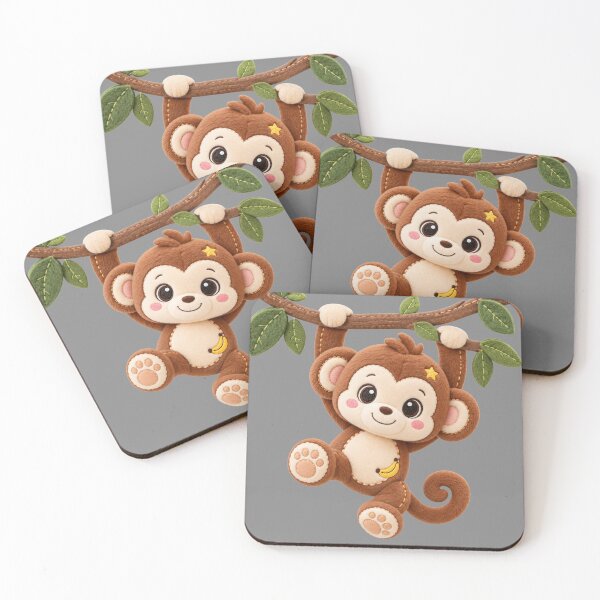 Item preview, Cute Baby Monkey Hanging from Jungle Vine | Kawaii Plush Sticker Design designed and sold by LazyDog7.