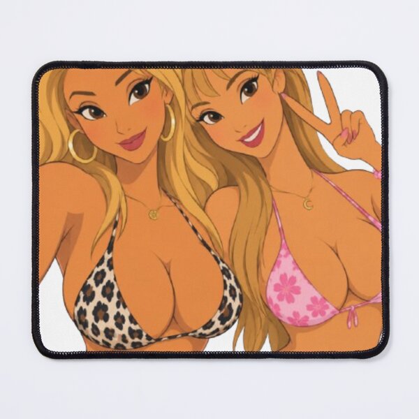 Item preview, Retro Cartoon Beach Pin Up Duo – Leopard & Pink Bikini Girls designed and sold by  Hollow Moon Studios..
