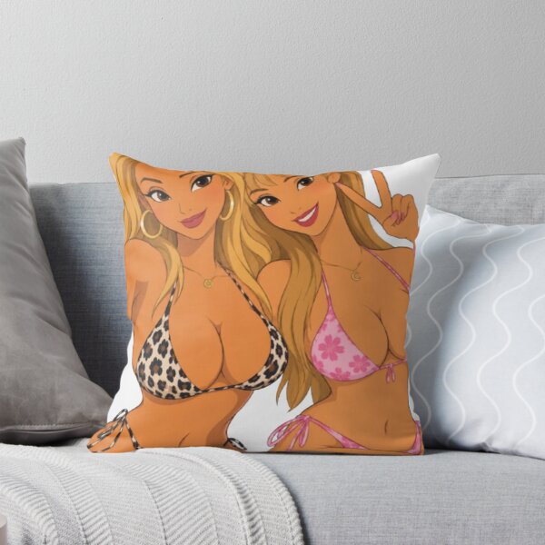 Item preview, Retro Cartoon Beach Pin Up Duo – Leopard & Pink Bikini Girls designed and sold by  Hollow Moon Studios..
