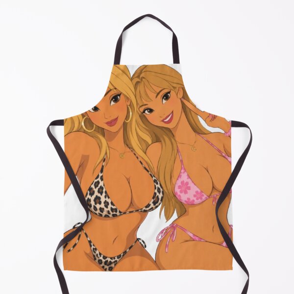 Item preview, Retro Cartoon Beach Pin Up Duo – Leopard & Pink Bikini Girls designed and sold by  Hollow Moon Studios..