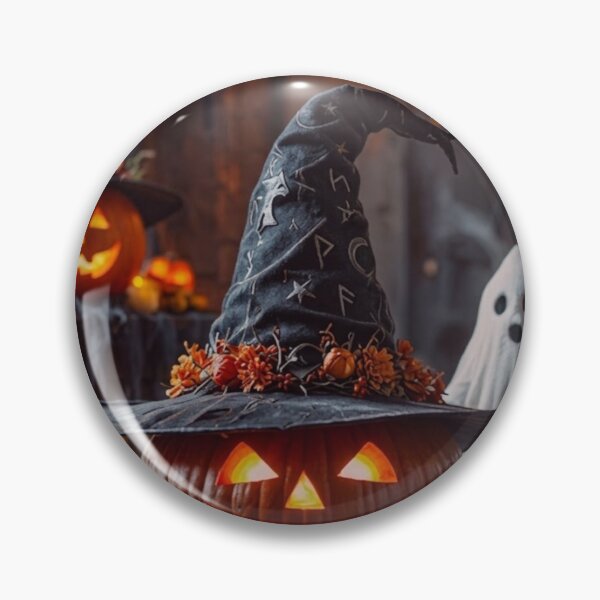 Item preview, Spooky Halloween Pumpkin with Witch Hat and Ghost Decor designed and sold by Dreamy Armine Art.