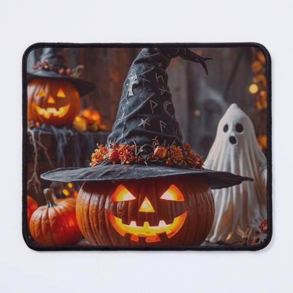 Item preview, Spooky Halloween Pumpkin with Witch Hat and Ghost Decor designed and sold by Dreamy Armine Art.