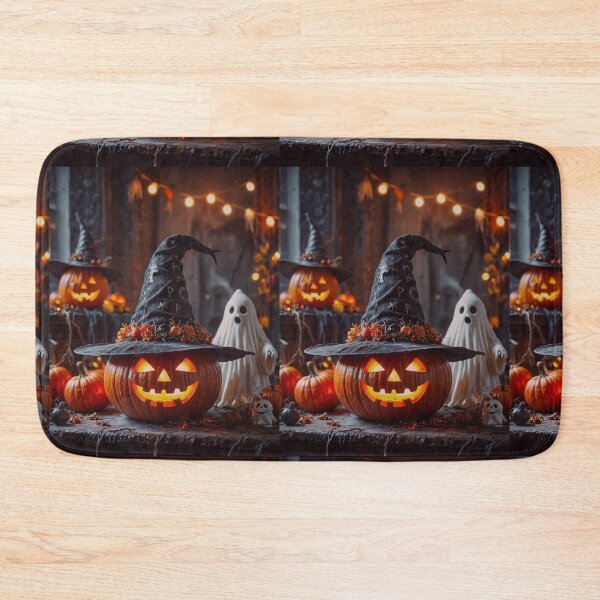 Item preview, Spooky Halloween Pumpkin with Witch Hat and Ghost Decor designed and sold by Dreamy Armine Art.