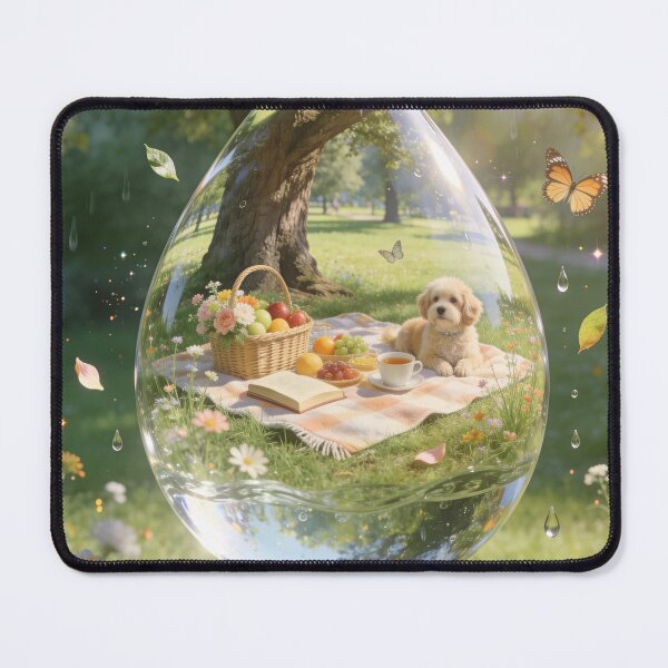 Item preview, Cute Dog Picnic Inside Water Drop Surreal Art Design designed and sold by OksArtStudio.