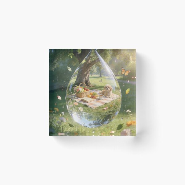 Item preview, Cute Dog Picnic Inside Water Drop Surreal Art Design designed and sold by OksArtStudio.
