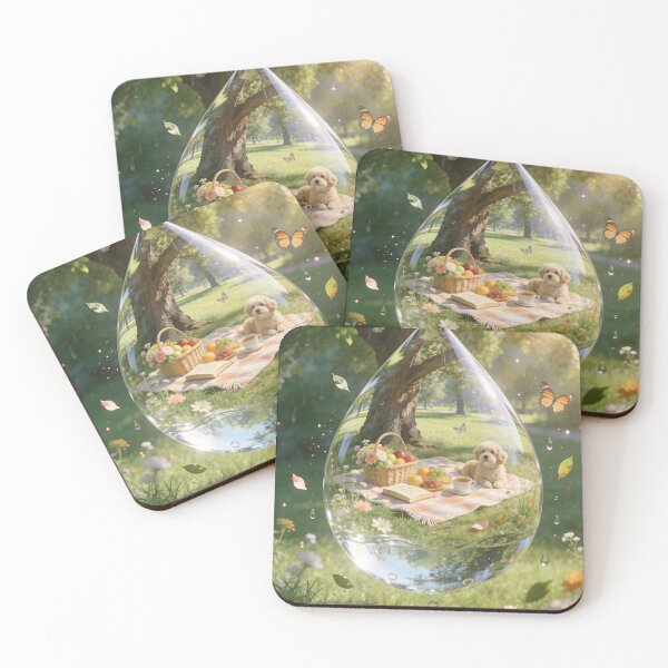 Item preview, Cute Dog Picnic Inside Water Drop Surreal Art Design designed and sold by OksArtStudio.