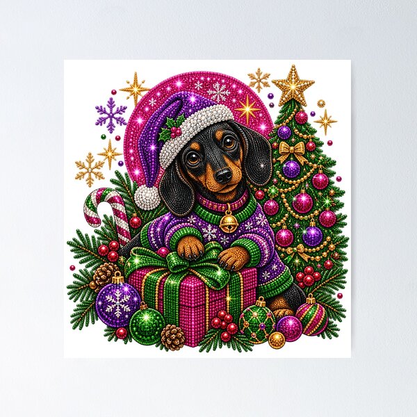 Item preview, Rhinestone Christmas Dachshund Bling Dog | Sparkly Wiener Dog Holiday Design designed and sold by DogsHearted.