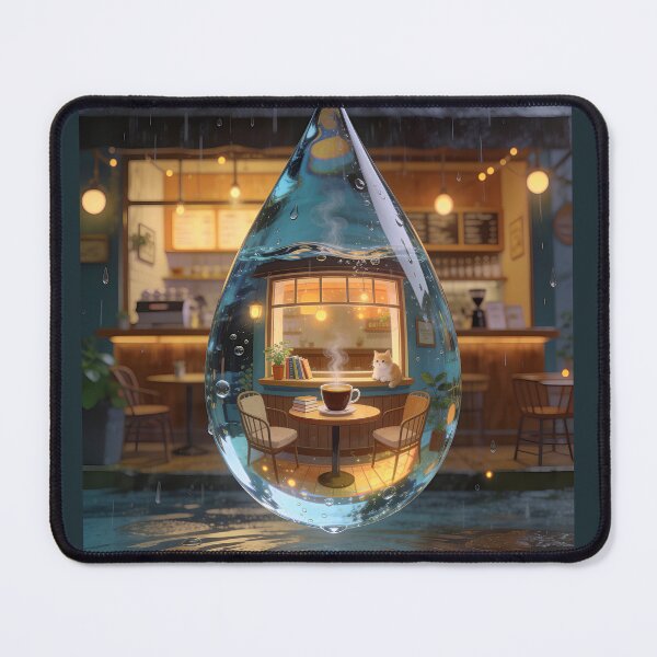 Item preview, Cozy Cat Coffee Shop Inside Water Drop Surreal Art designed and sold by OksArtStudio.