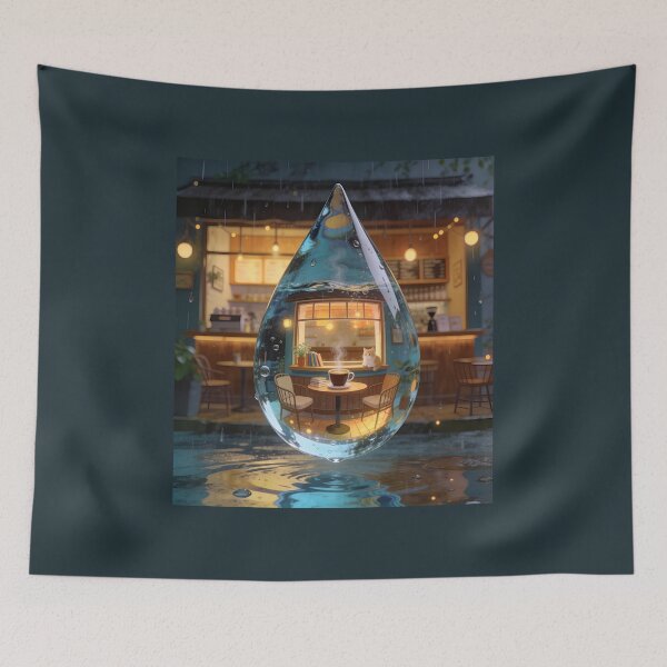 Item preview, Cozy Cat Coffee Shop Inside Water Drop Surreal Art designed and sold by OksArtStudio.