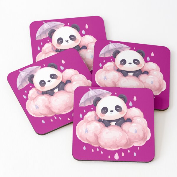 Item preview, baby pastel panda floating on pink cloud with an umbrella designed and sold by HoneyBlizz.