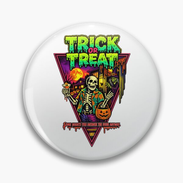 Item preview, TRICK OR TREAT A retro horror t-shirt graphic on a white background, centered inside a large upside-down pink triangle. At the top, oversized dripping slime letters spell "TRICK OR TREAT" designed and sold by EXPLOSIVE DESIGNS.