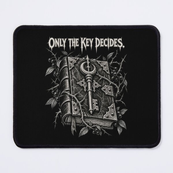Item preview, Only the Key Decides – Ancient Grimoire Entwined with Blackthorn in Gothic Linocut designed and sold by Anyshca.